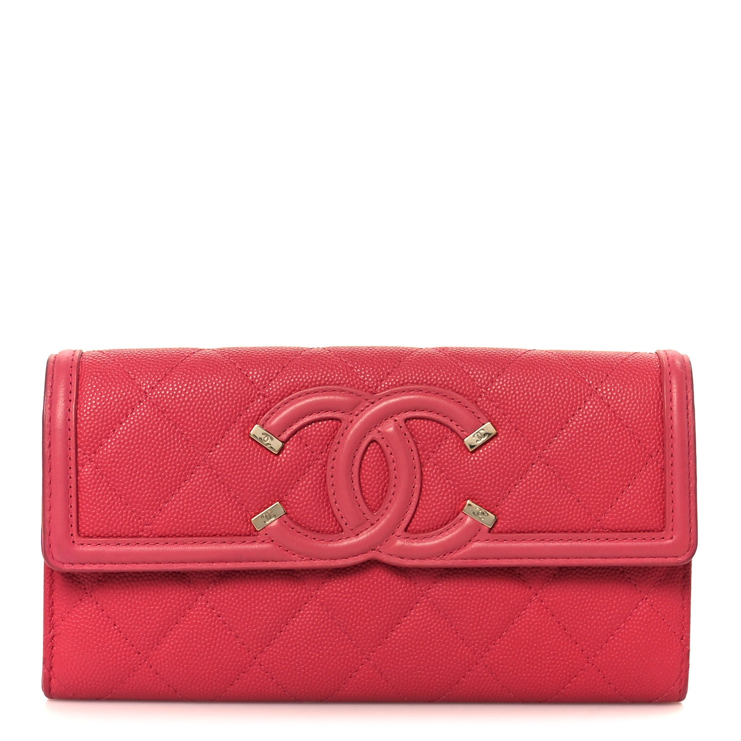 Caviar Quilted Large Filigree Gusset Flap Wallet Pink