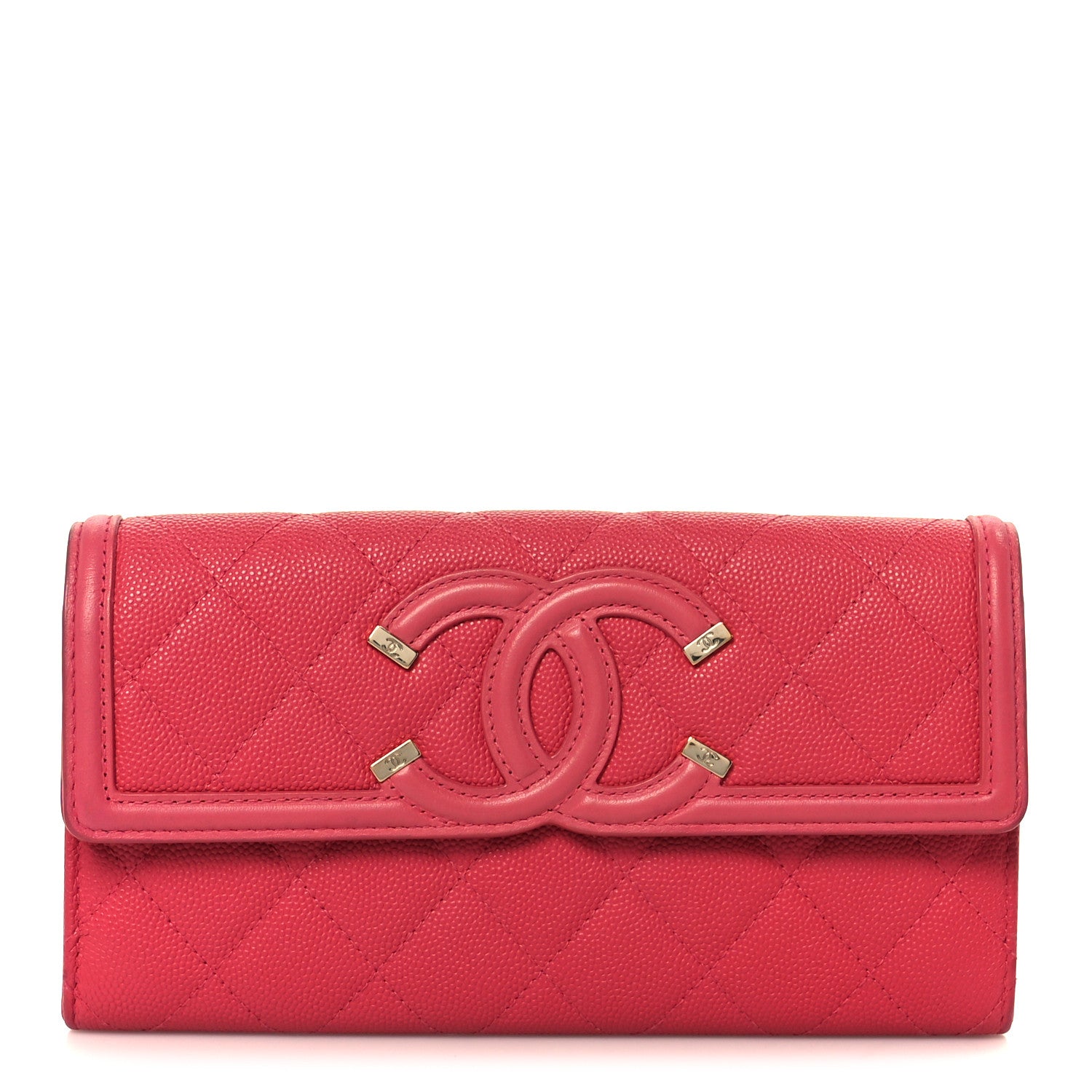 Chanel Caviar Quilted Large Filigree Gusset Flap Wallet Pink 1 of 9