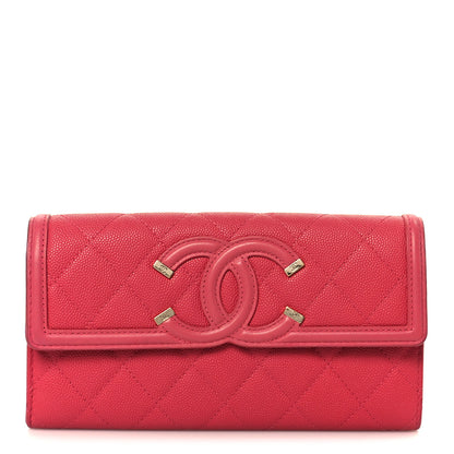 Chanel Caviar Quilted Large Filigree Gusset Flap Wallet Pink 1 of 9