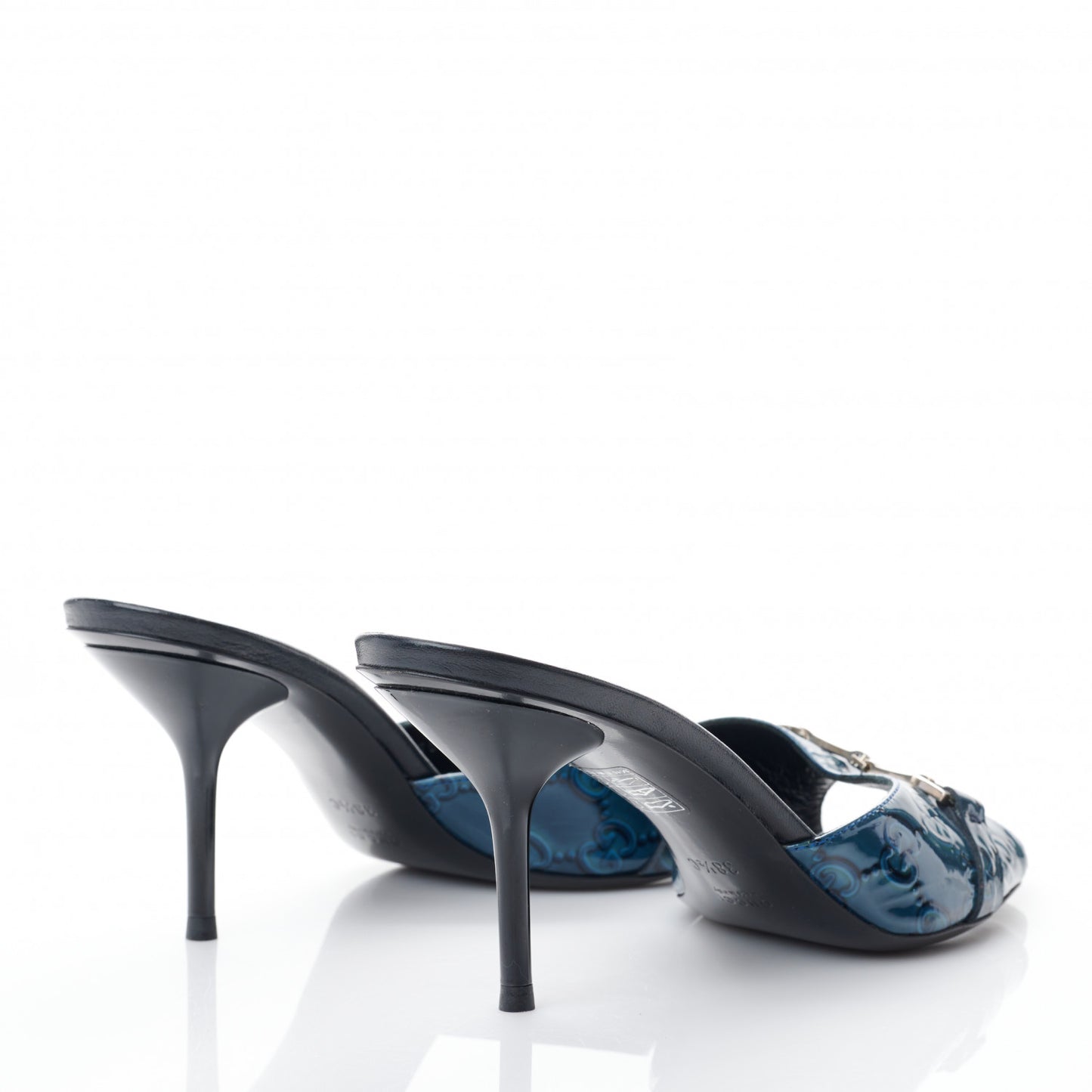 Patent Guccissima Horsebit Mid Heel Slides 38.5 Royal Blu