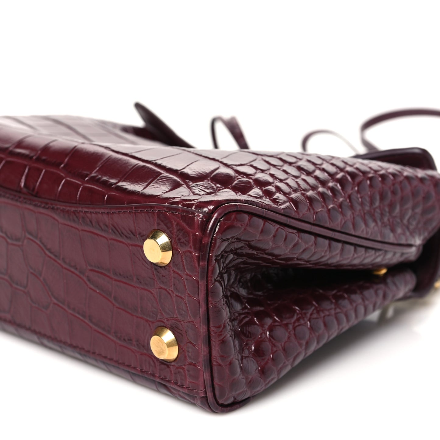 Shiny Calfskin Crocodile Embossed Mini Rodeo Top Handle Handbag Dark Burgundy