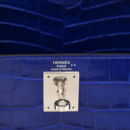 Hermes Shiny Niloticus Crocodile Kelly Sellier 28 Bleu Electrique 6 of 12