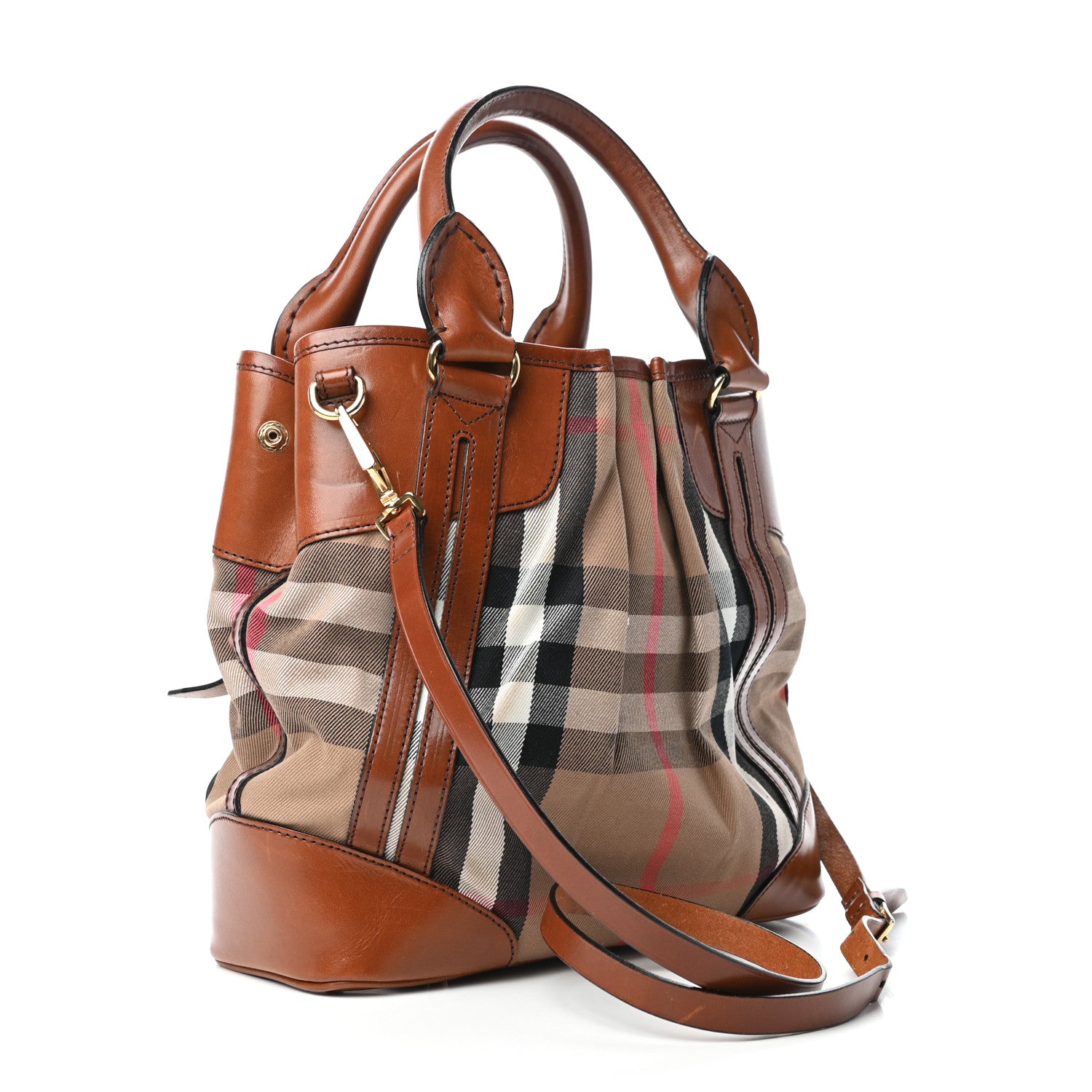 Burberry House Check Bridle Calfskin Medium Whipstitch Tote Dark Tan 3 of 10