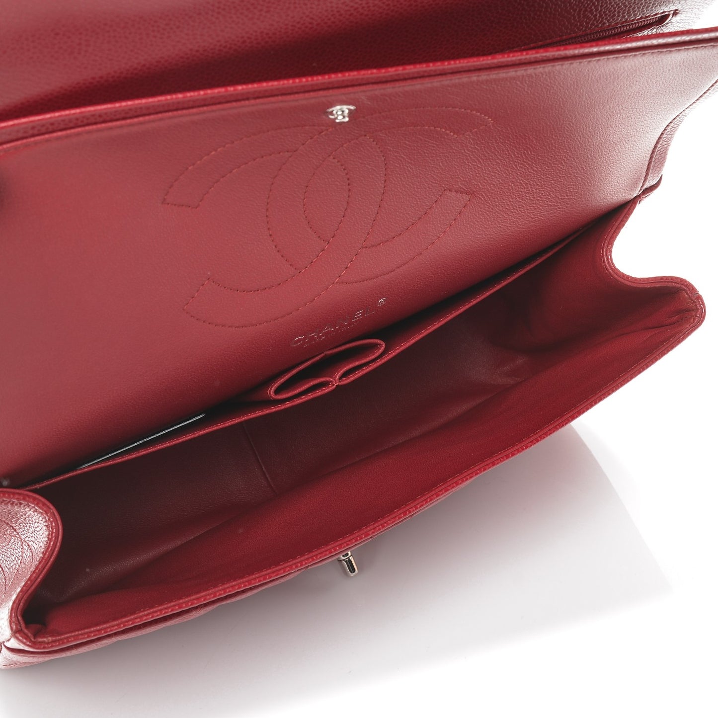 Caviar Quilted Jumbo Double Flap Red