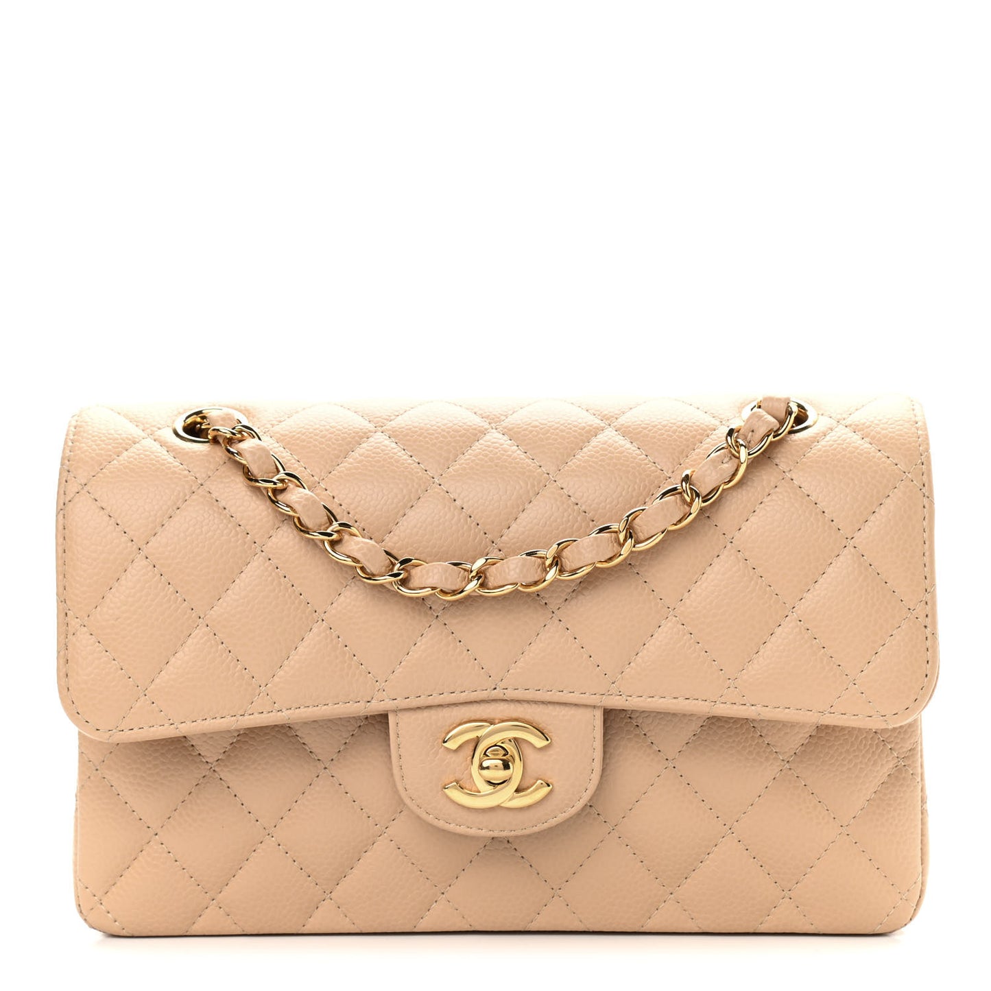 Caviar Quilted Small Double Flap Beige