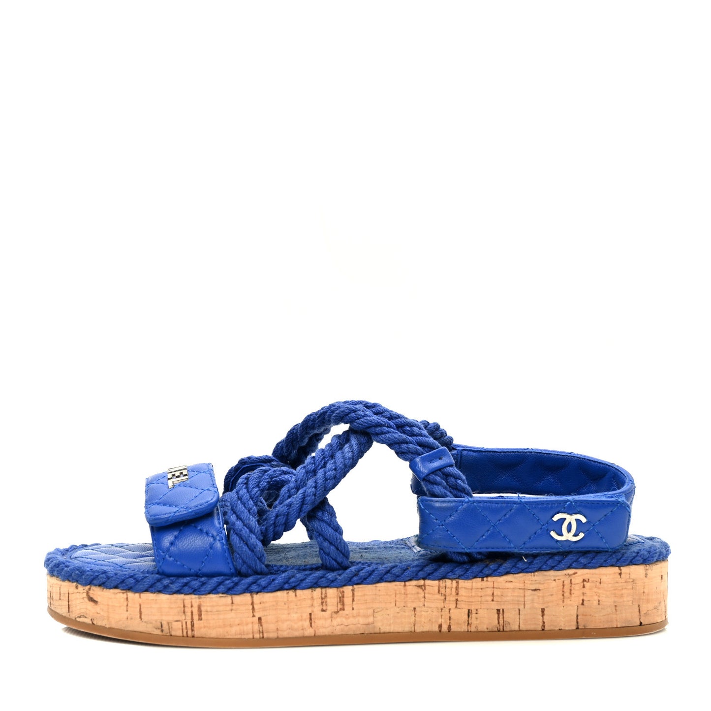 Cord Lambskin Quilted Logo Sandals 38 Blue