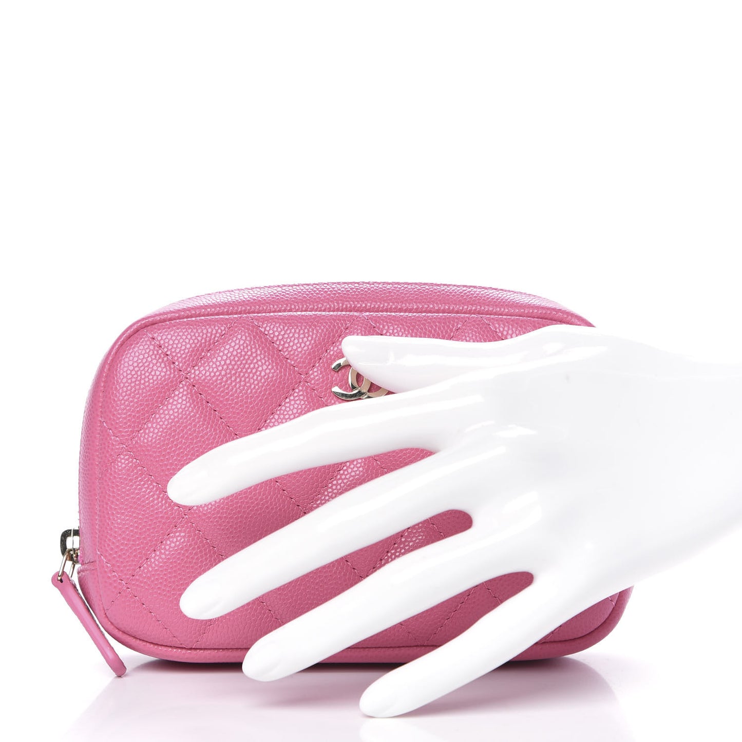 Caviar Quilted Small Curvy Pouch Cosmetic Case Pink