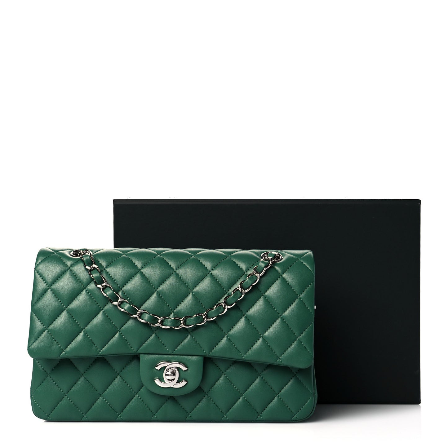 Lambskin Quilted Medium Double Flap Green