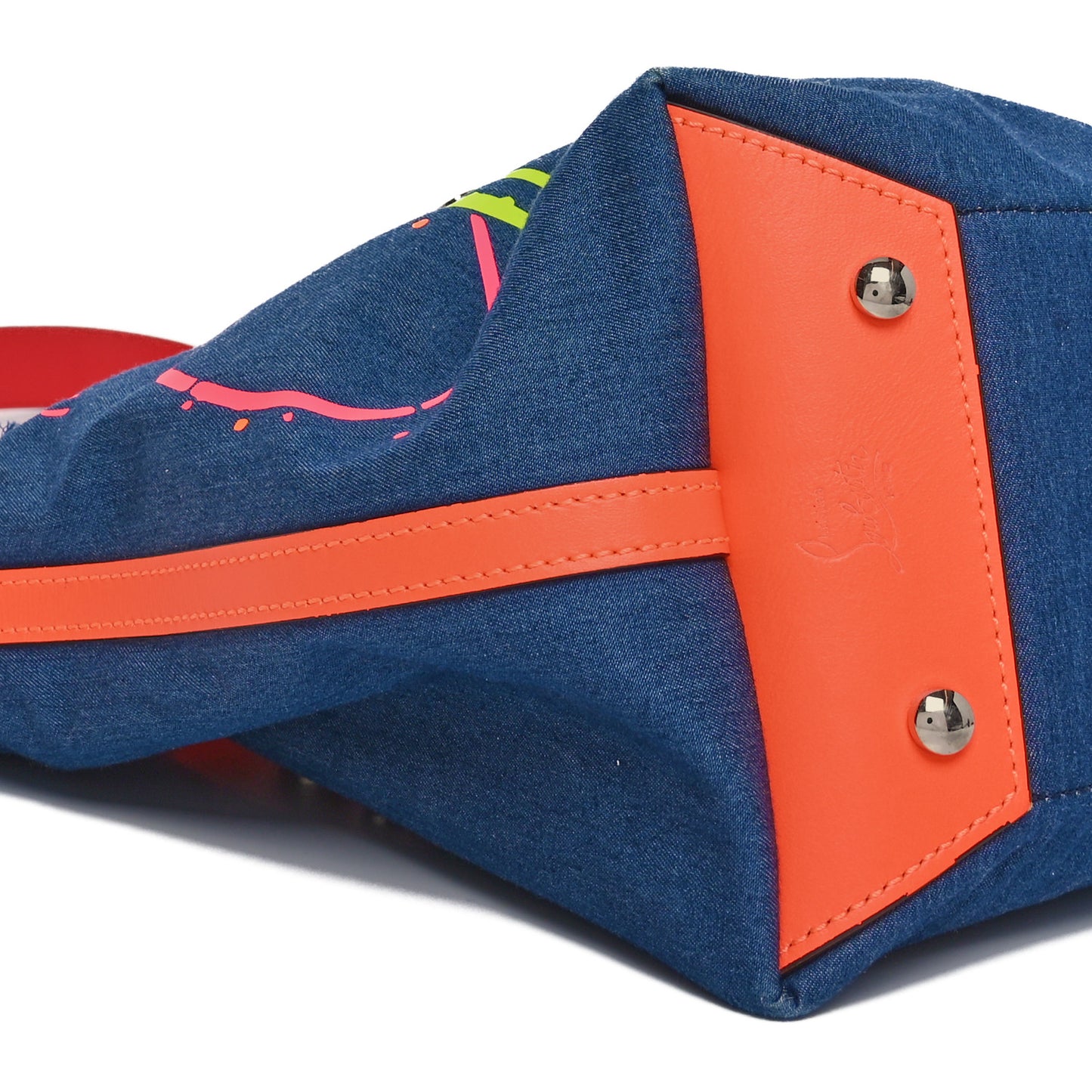 Denim Printed Mini Frangibus Tote Blue Multicolor