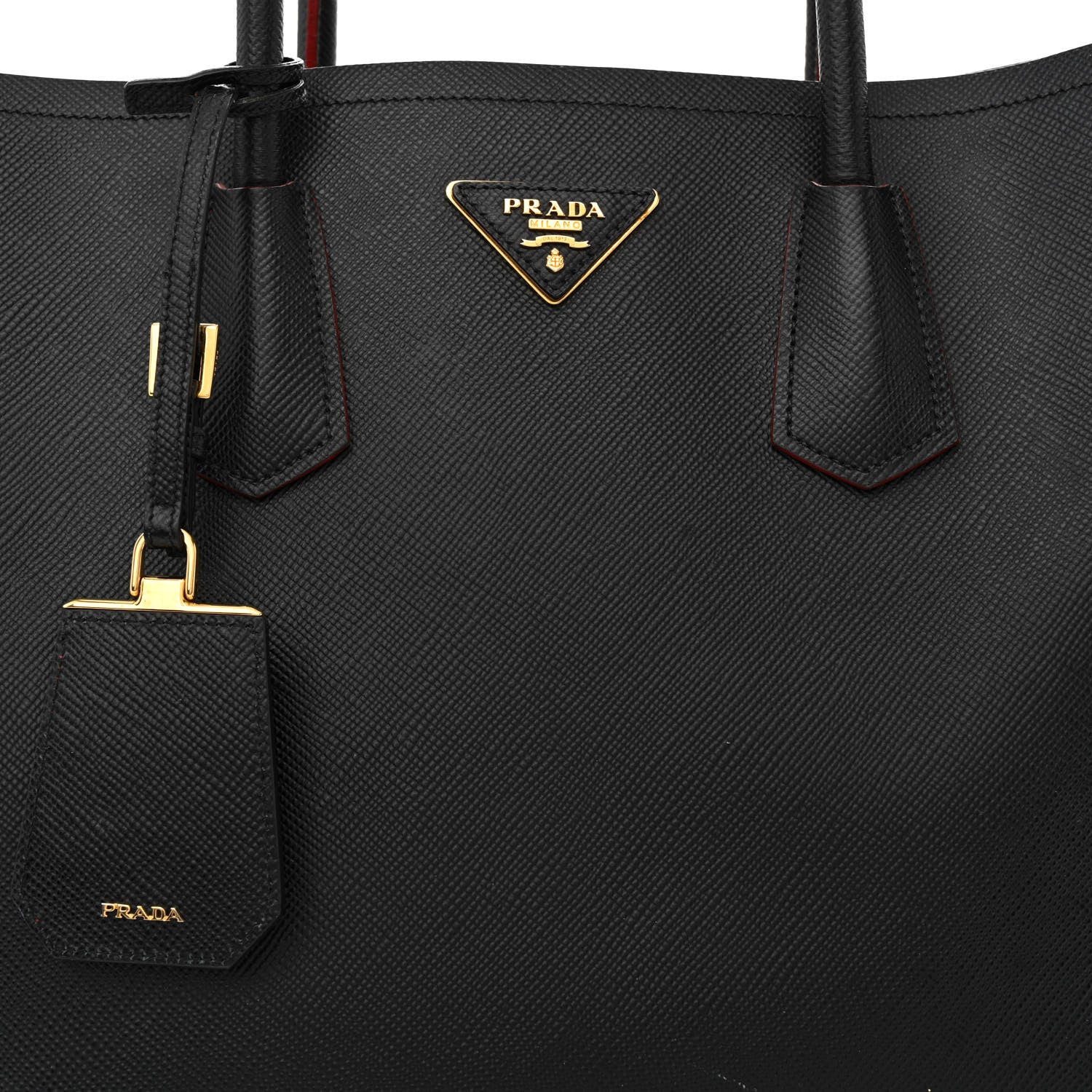 Prada Saffiano Cuir Medium Double Bag Black Fuoco 10 of 19