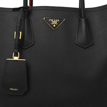 Prada Saffiano Cuir Medium Double Bag Black Fuoco 10 of 19
