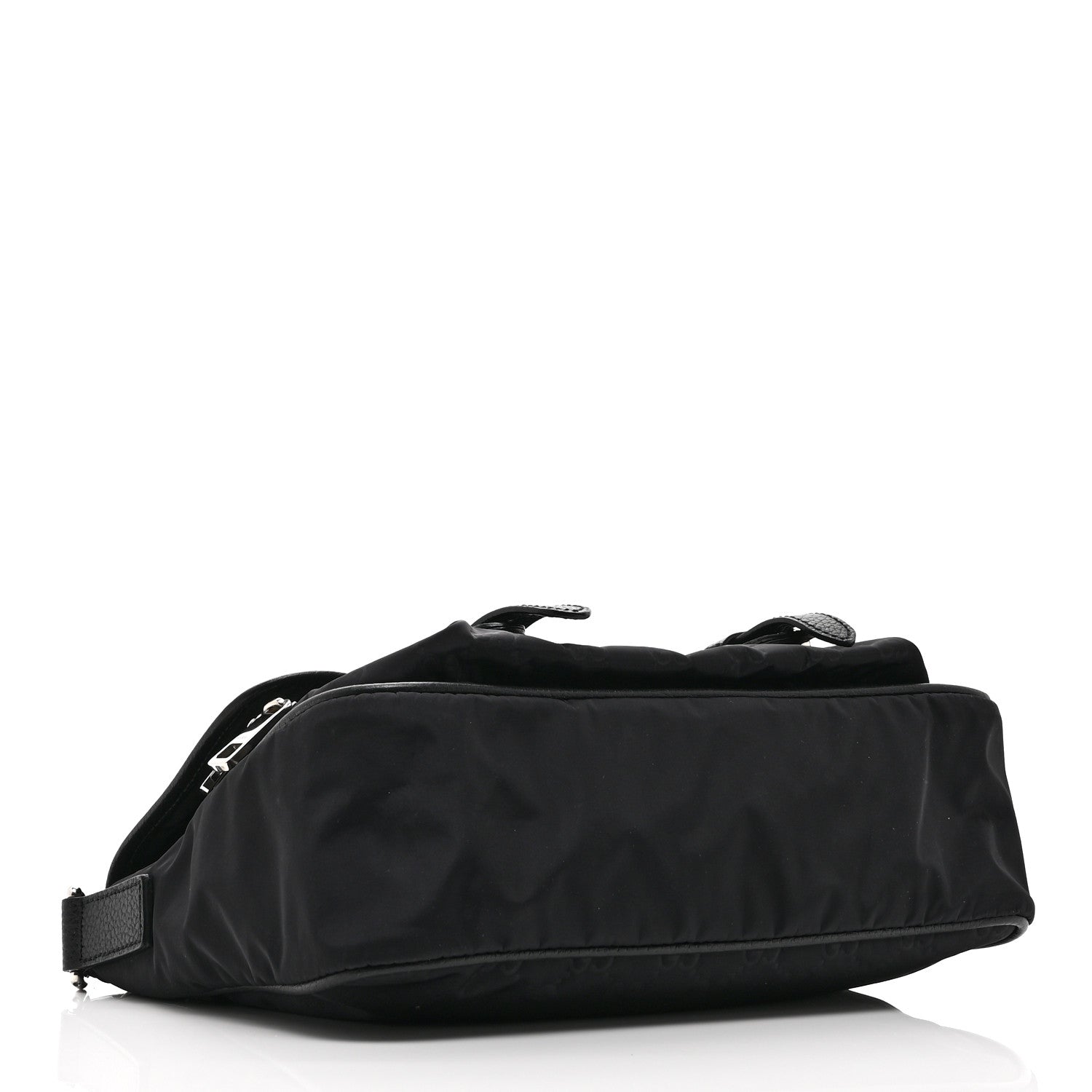 Gucci Nylon Monogram Double Buckle Flap Messenger Bag Black 4 of 10