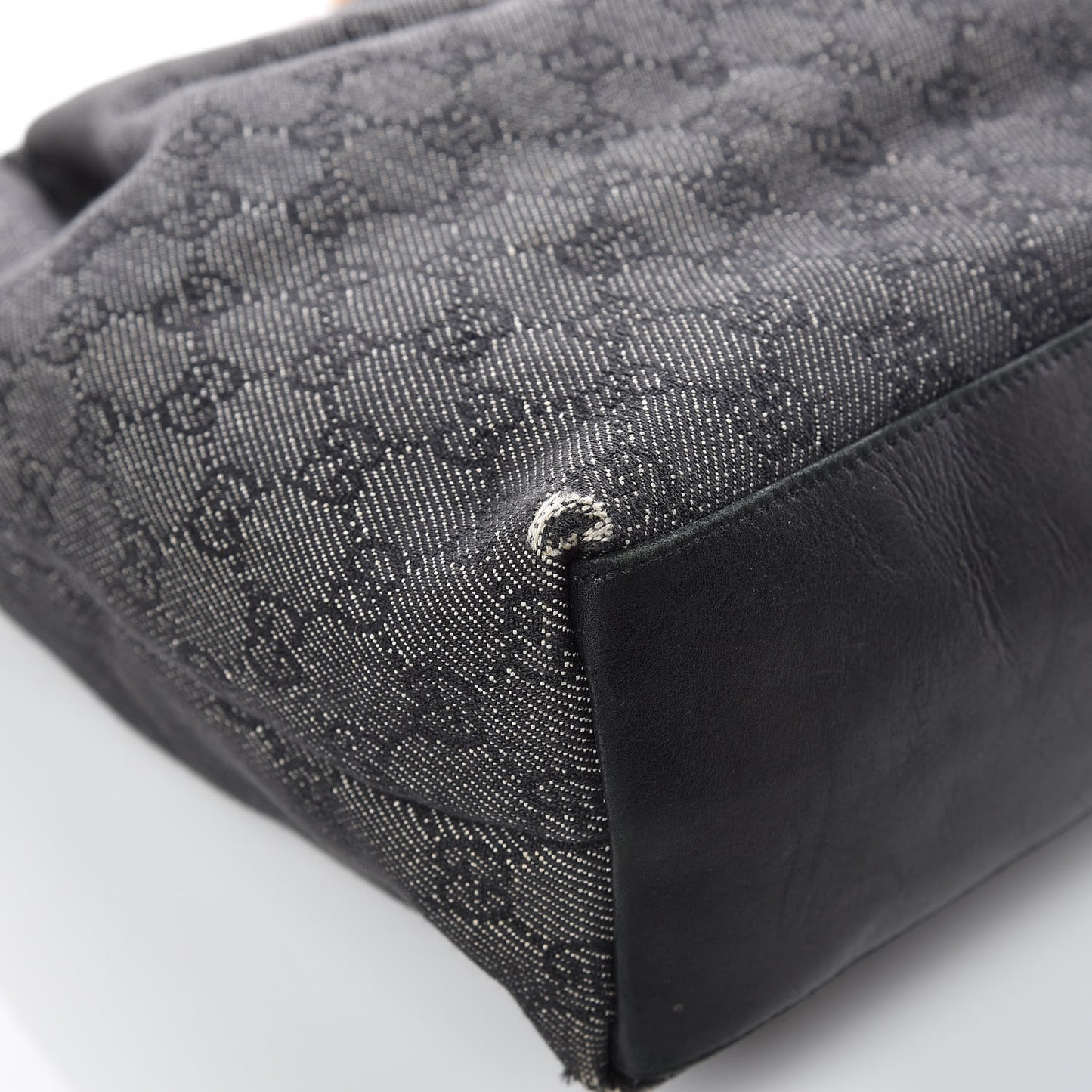 Denim Monogram Bamboo Top Handle Tote Black
