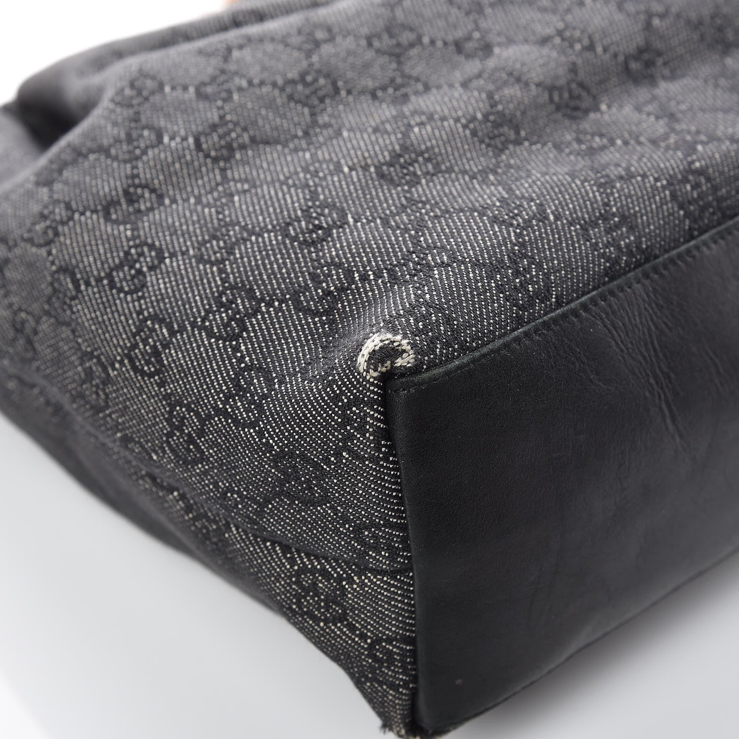 Gucci Denim Monogram Bamboo Top Handle Tote Black 8 of 13