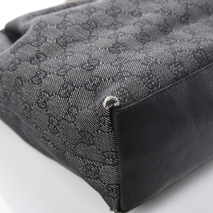Gucci Denim Monogram Bamboo Top Handle Tote Black 8 of 13