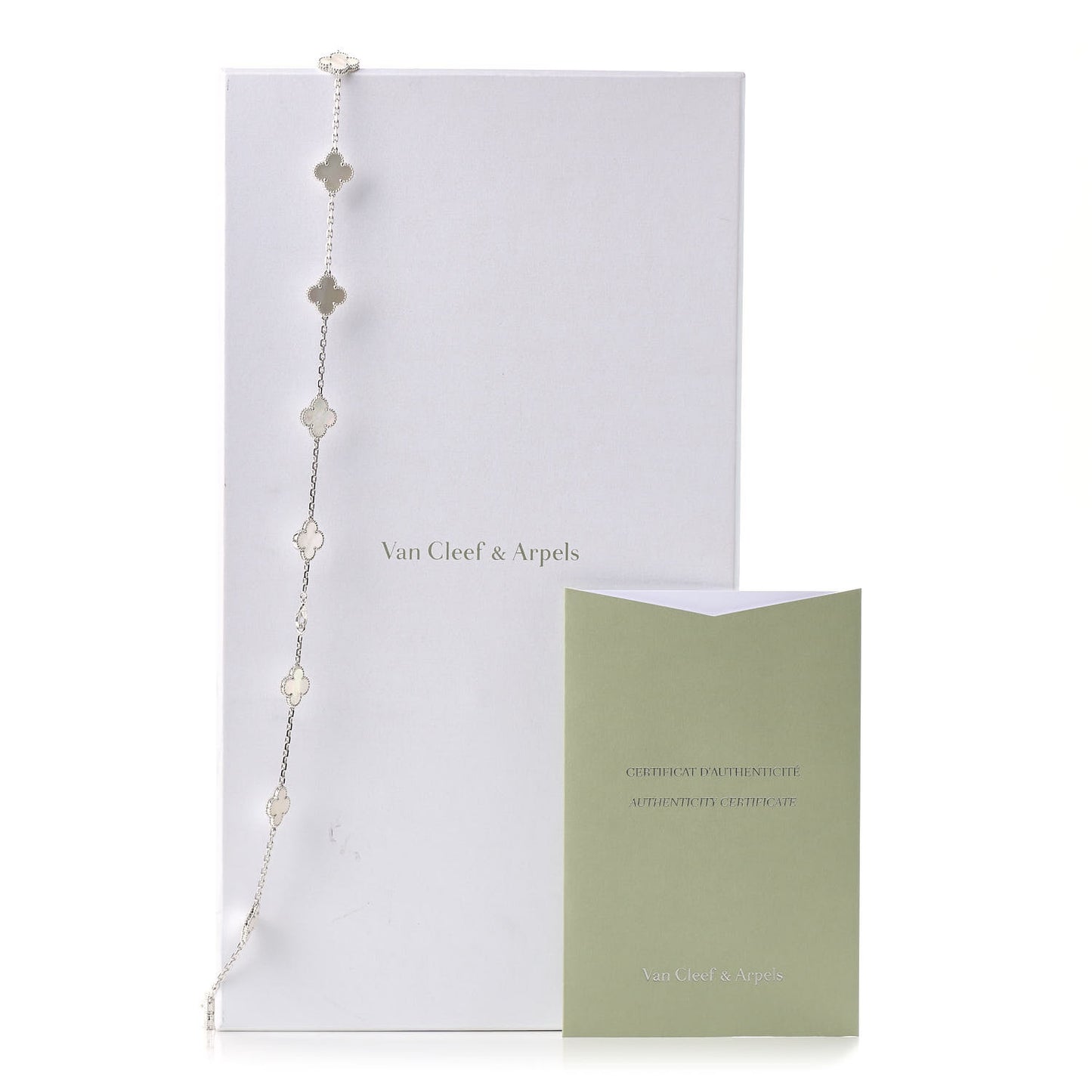 18K White Gold Mother of Pearl 20 Motifs Vintage Alhambra Necklace