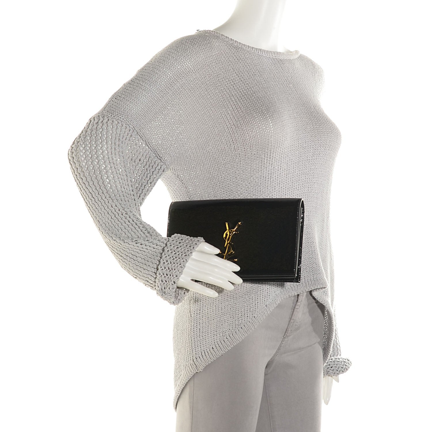 Saint Laurent Textured Patent Medium Classic Monogram Clutch Nero Black 2 of 7