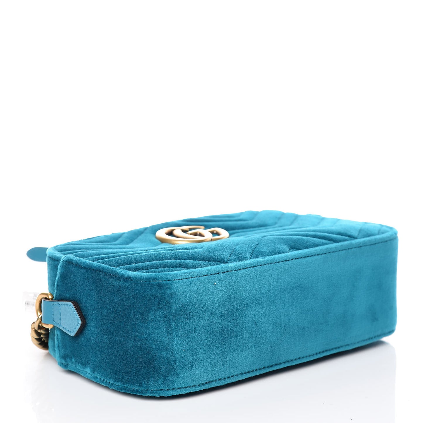 Velvet Matelasse Small GG Marmont Chain Shoulder Bag Pavone Cyan