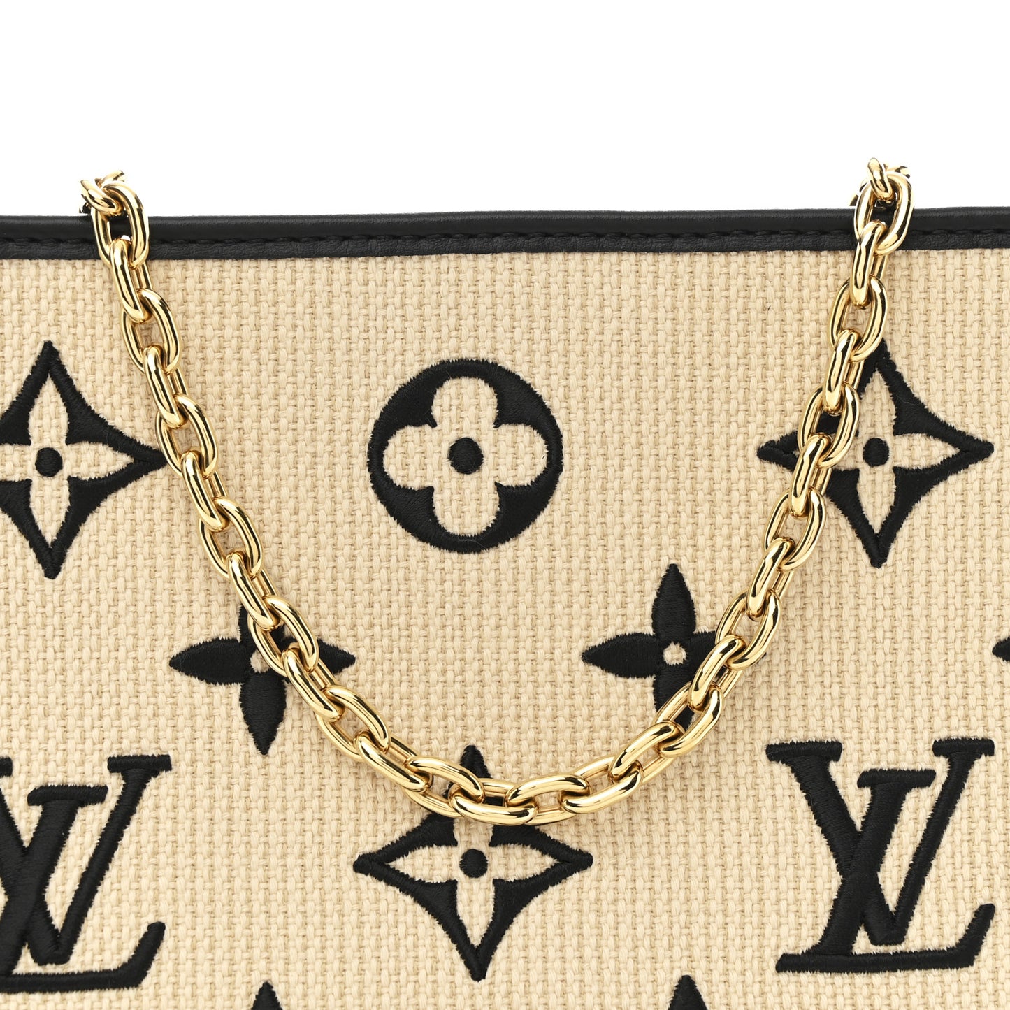 Raffia Calfskin Monogram Toiletry Pouch 26 On Chain Beige Black