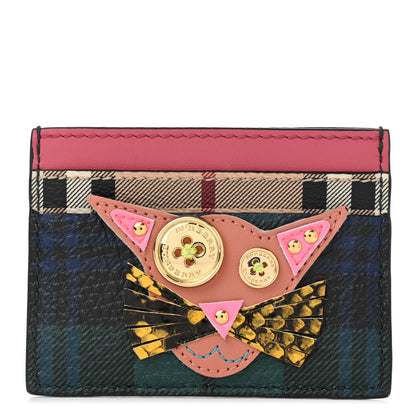 Burberry Calfskin Haymarket Check Cat Appliqué Card Case Multicolor 1 of 7