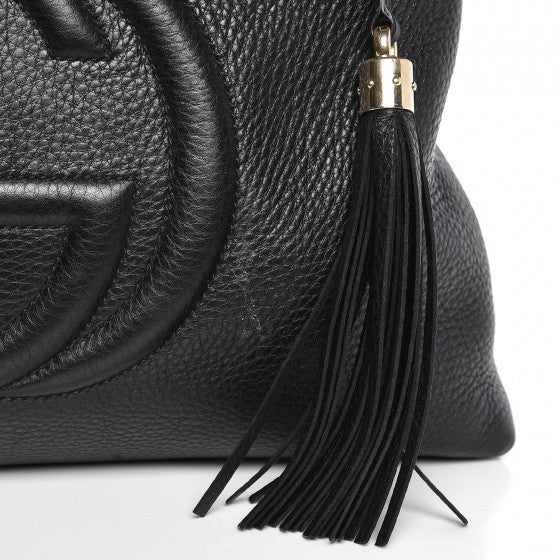 Pebbled Calfskin Medium Soho Chain Shoulder Bag Black