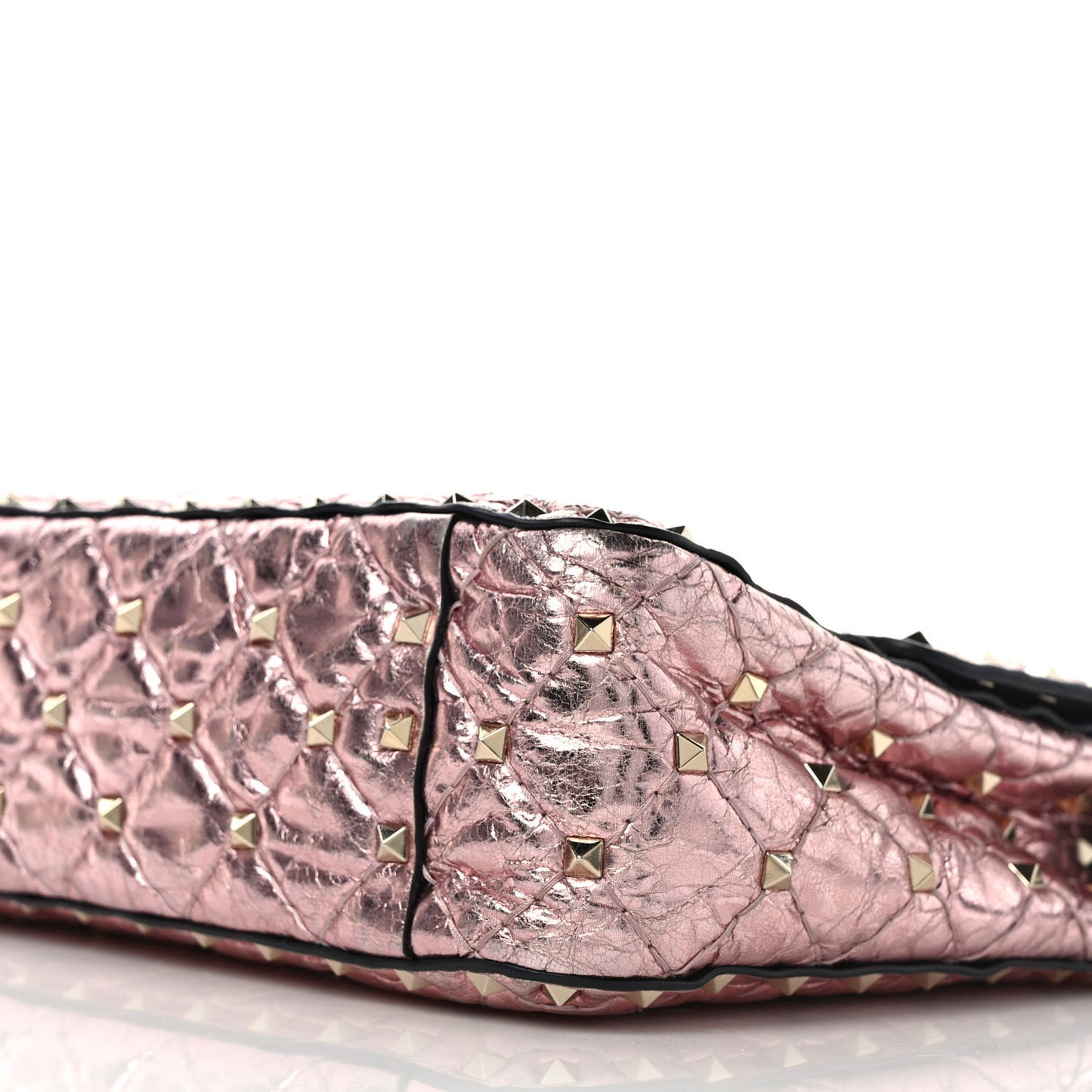 Metallic Wrinkled Lambskin Medium Rockstud Spike Shoulder Bag Lipstick