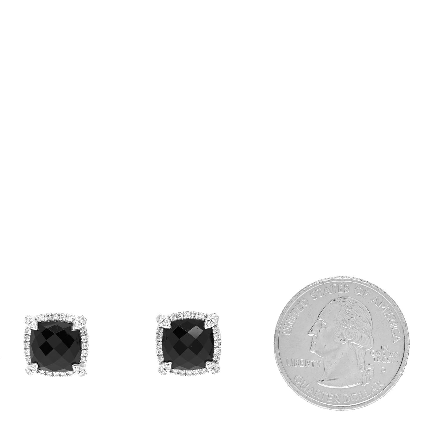 David Yurman Sterling Silver Diamond Black Onyx 9mm Chatelaine Bezel Earrings 2 of 4