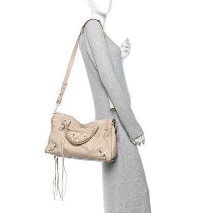Balenciaga Agneau Classic Silver Hardware City Logo Strap Light Beige Black 2 of 12