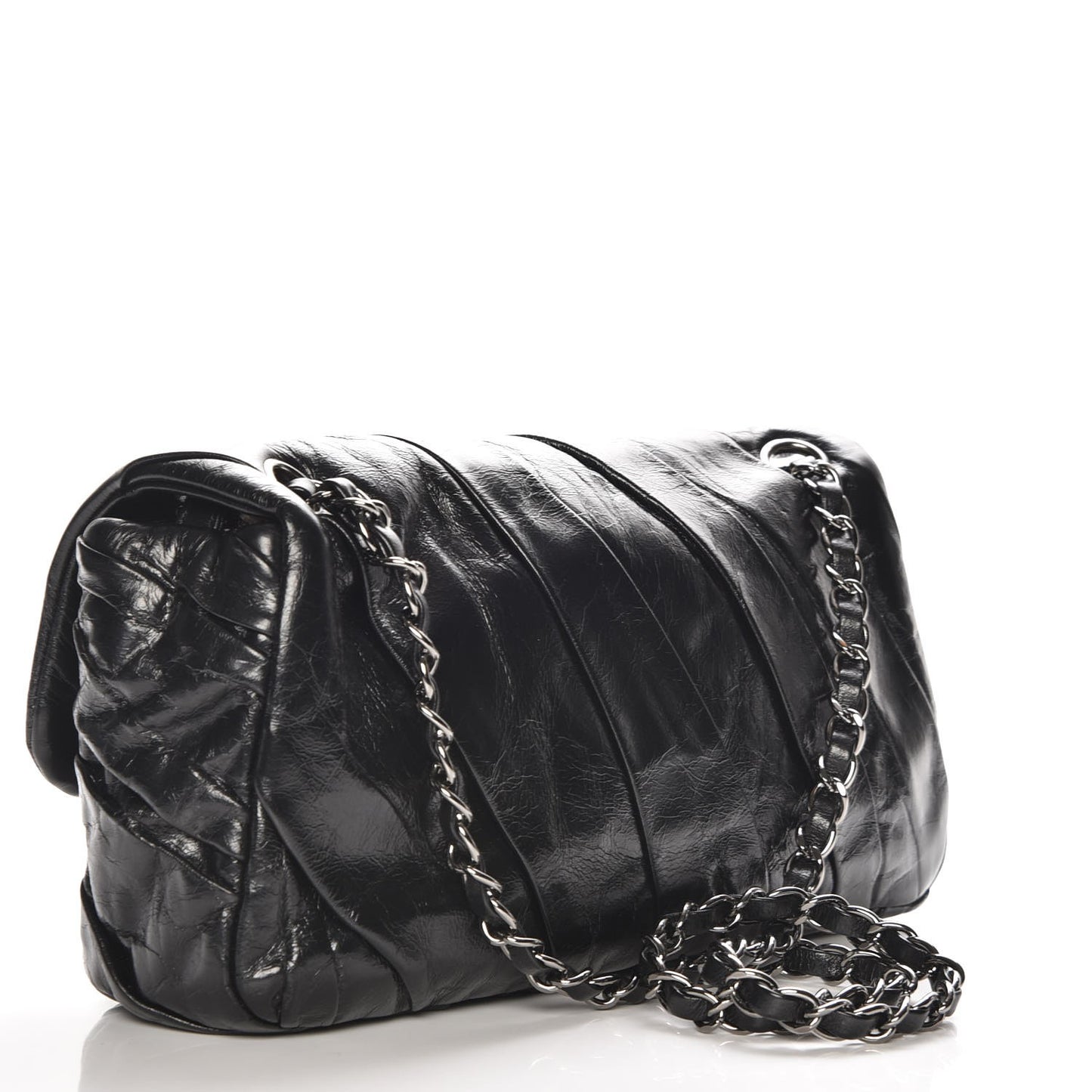 Glazed Calfskin Twisted Medium Flap Black