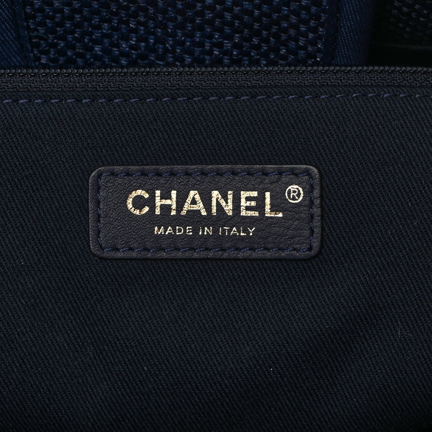 Woven Straw Raffia Medium Deauville Tote Navy