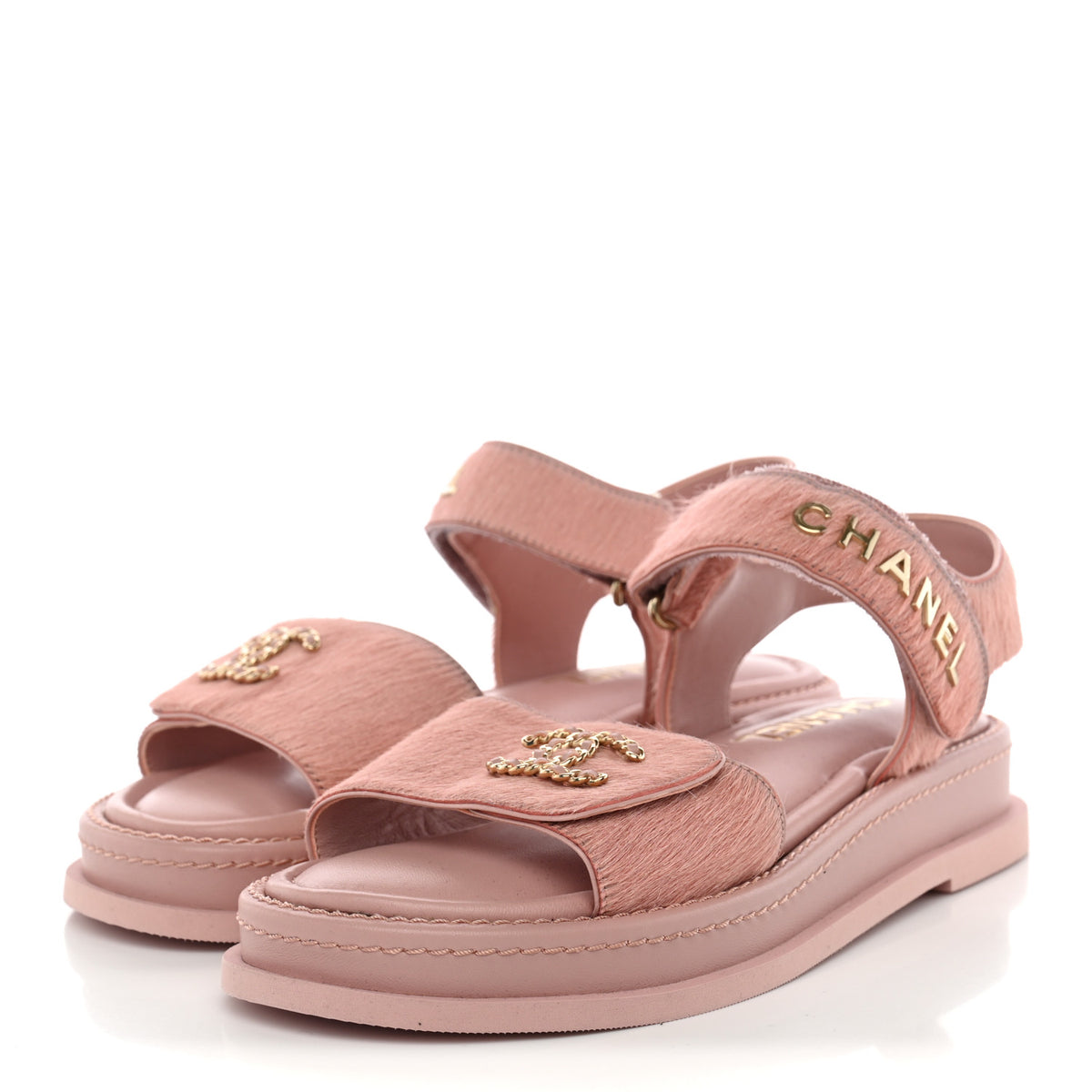 Calfskin Hair Suede Shearling Dad Sandals 38 Light Pink