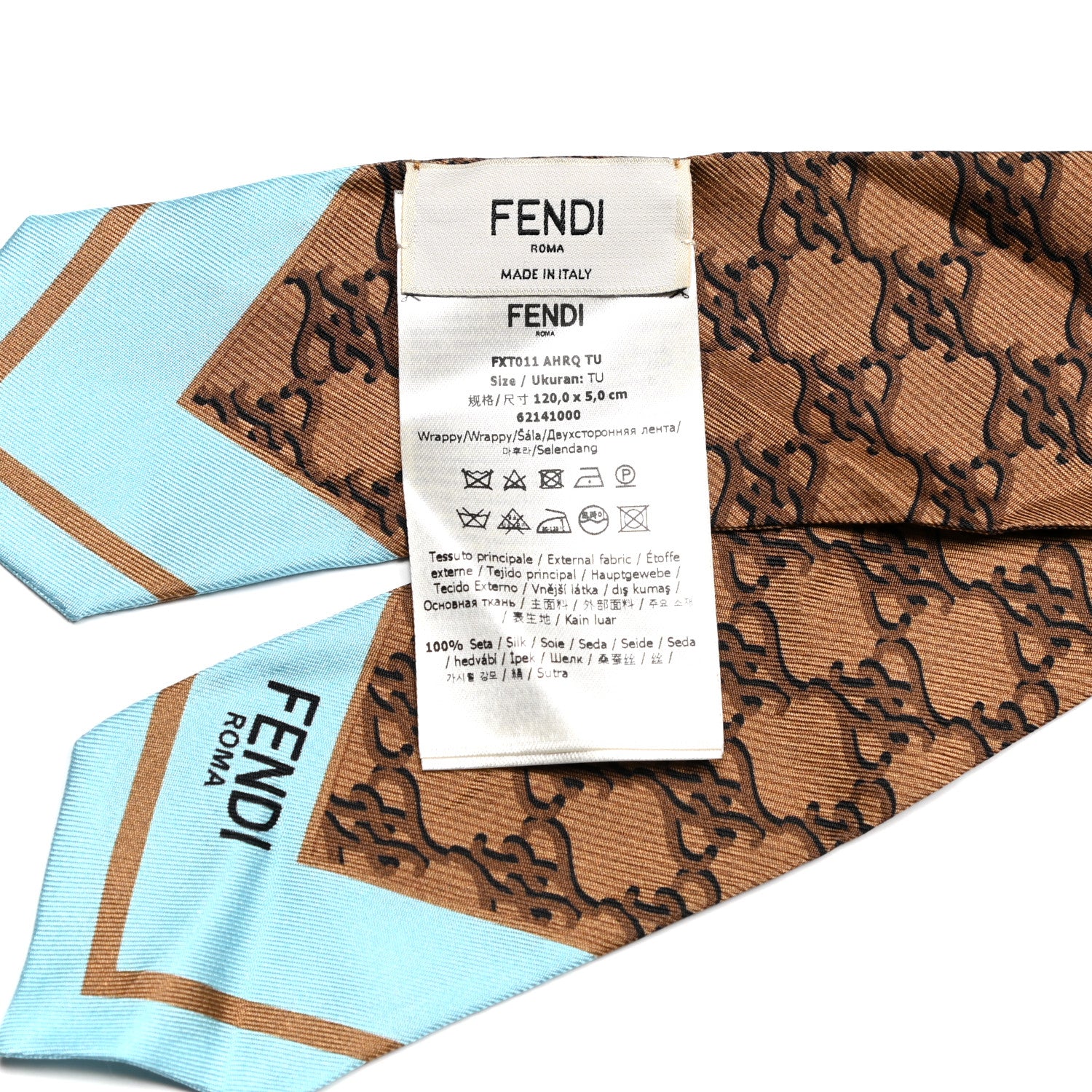 Fendi Silk FF Karligraphy Wrappy Bandeau Brown 3 of 3