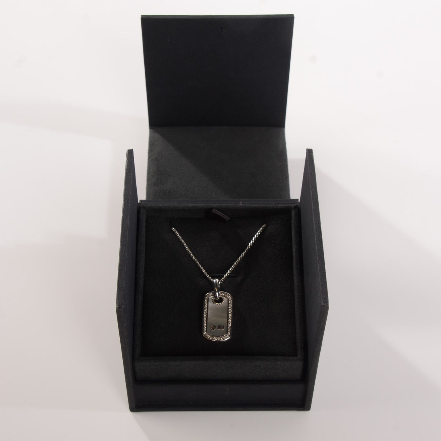 Sterling Silver Mother Of Pearl Diamond Small Dog Tag Necklace