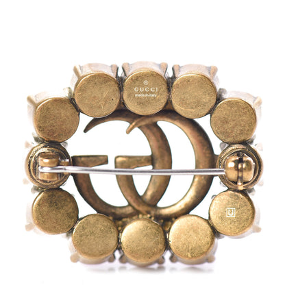 Gucci Metal Crystal Double G Brooch Aged Gold Red 3 of 5