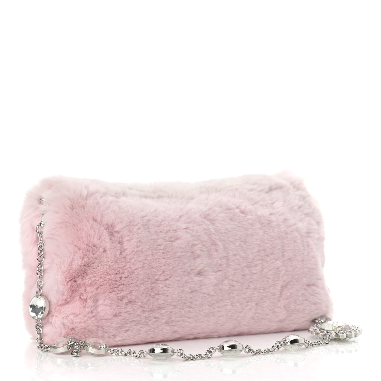 Miu Miu Rabbit Fur Crystal Flap Clutch Rosa 3 of 9