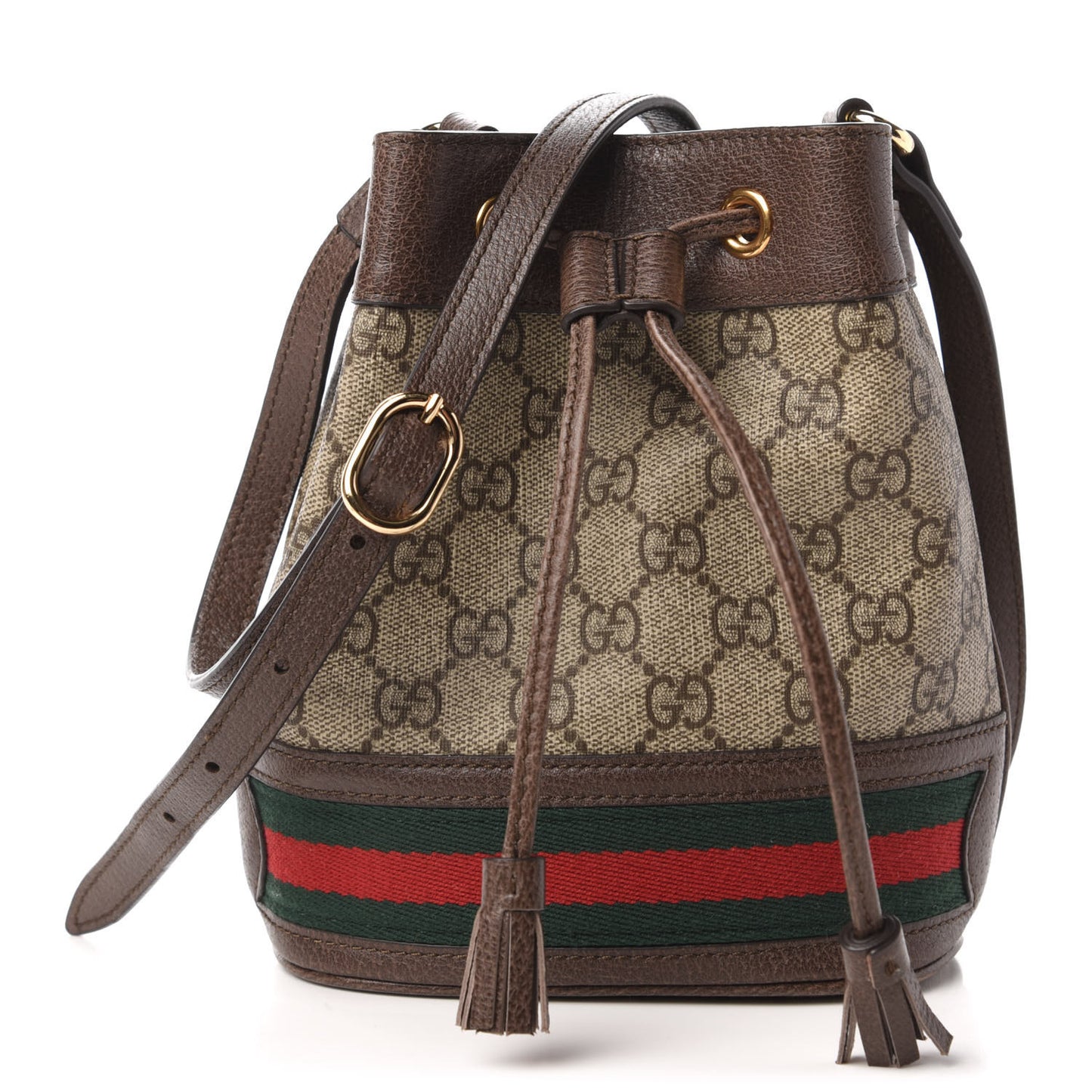 GG Supreme Monogram Web Mini Ophidia Bucket Bag Brown