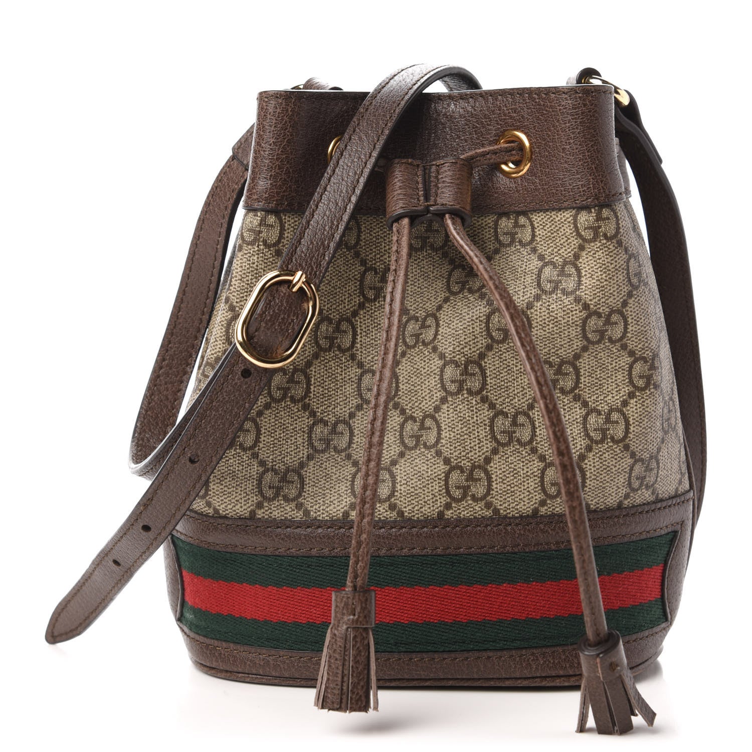 Gucci GG Supreme Monogram Web Mini Ophidia Bucket Bag Brown 1 of 10