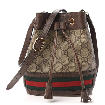 Gucci GG Supreme Monogram Web Mini Ophidia Bucket Bag Brown 1 of 10