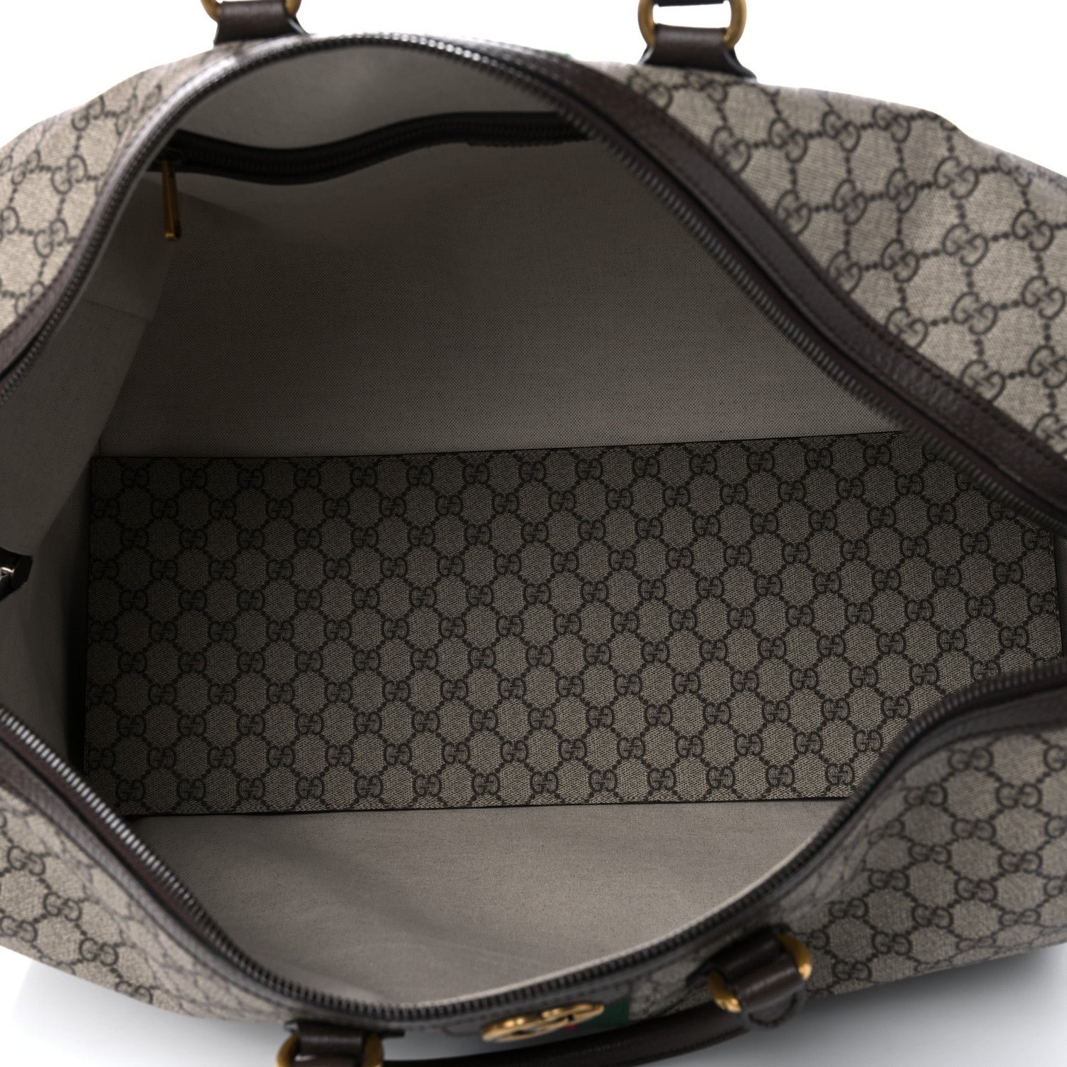 Gucci GG Supreme Monogram Textured Dollar Calfskin Web Large Savoy Duffle Bag Beige Ebony New Acero 4 of 10