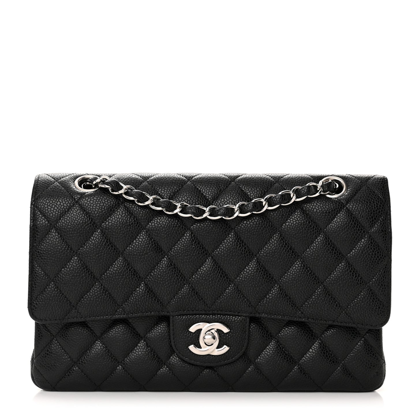 Caviar Quilted Medium Double Flap Black