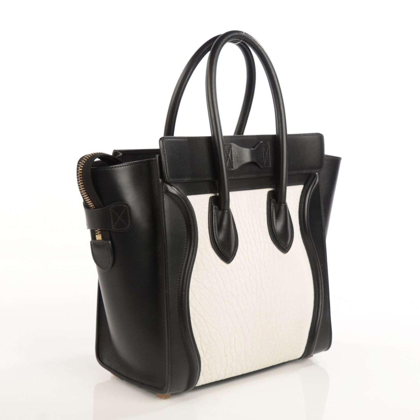 Smooth and Textured Calfskin Micro Bi-Color Luggage Black White