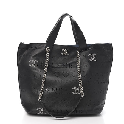 Chanel Calfskin Tweed Small Logo Eyelets Shopping Tote Black 2 of 10
