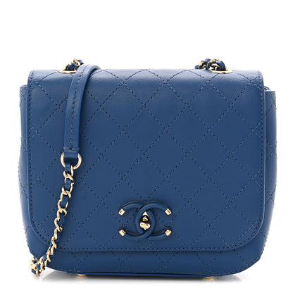 Chanel Calfskin Stitched Small Covered CC Flap Bag Blue 1 of 10