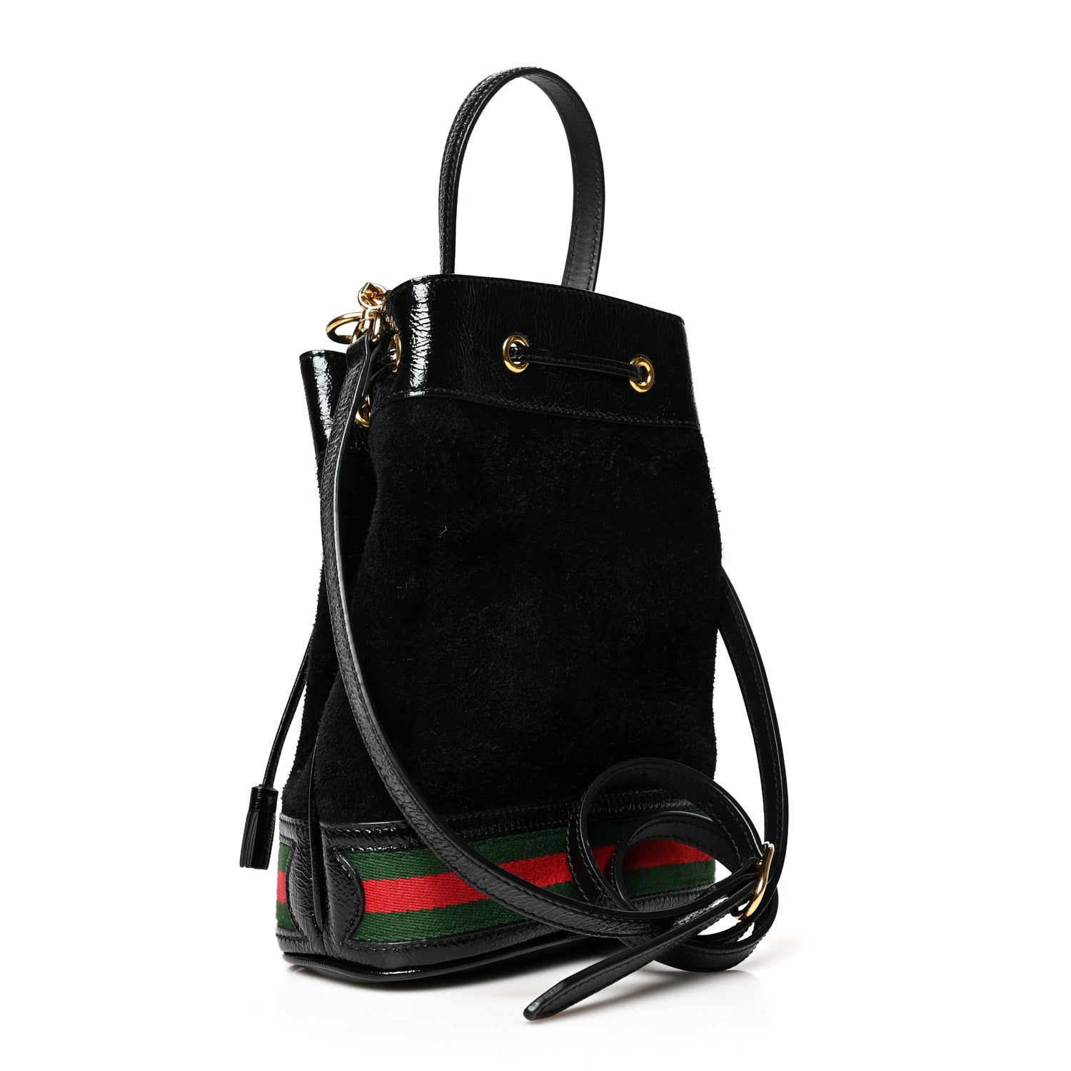Gucci Suede Patent Web Small Ophidia Bucket Bag Black 3 of 10