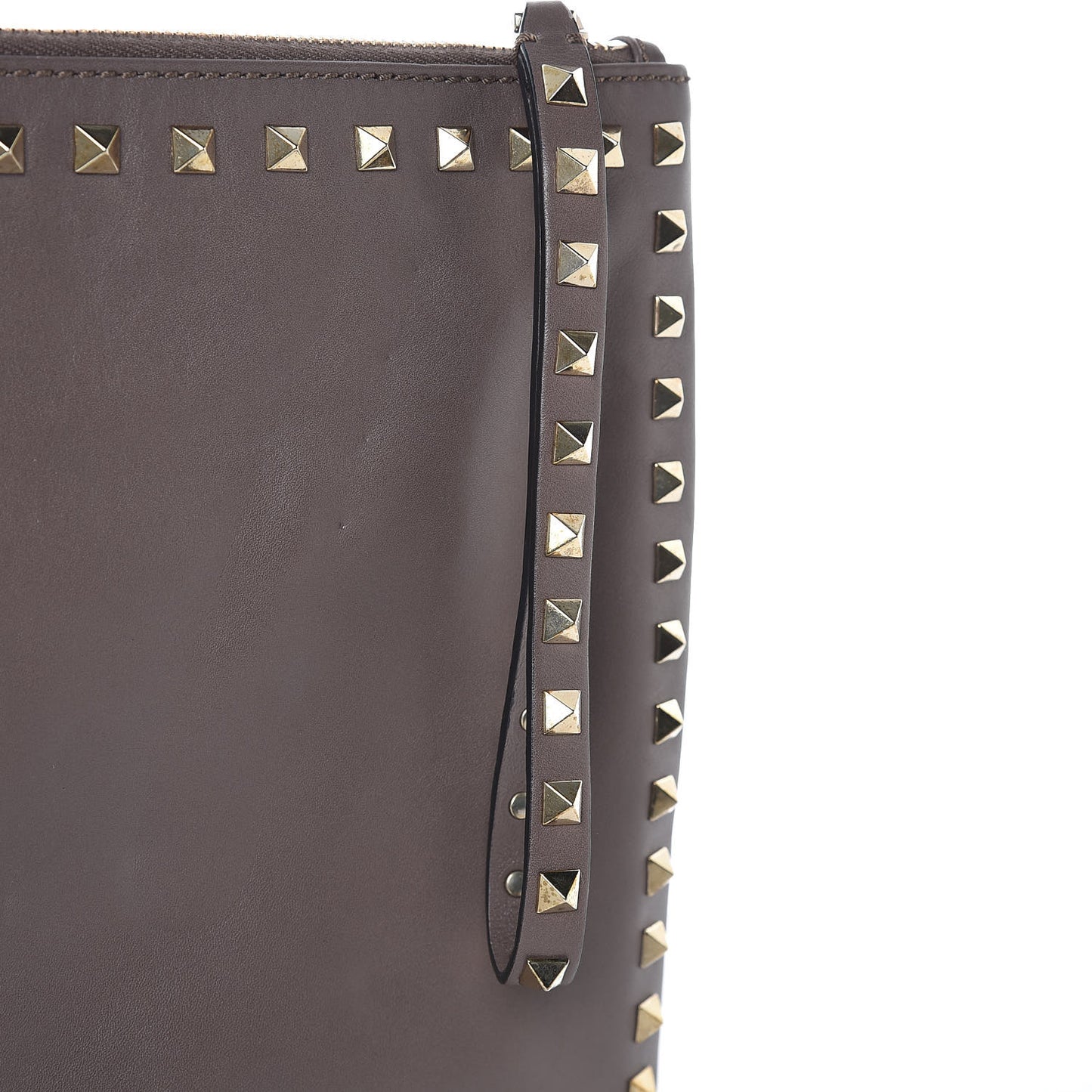 Vitello Large Rockstud Zip Wristlet Pouch Taupe