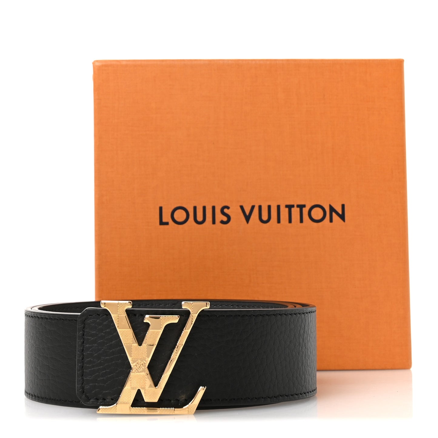 Calfskin 40mm Damier LV Initiales Reversible Belt 85 34 Gray Black