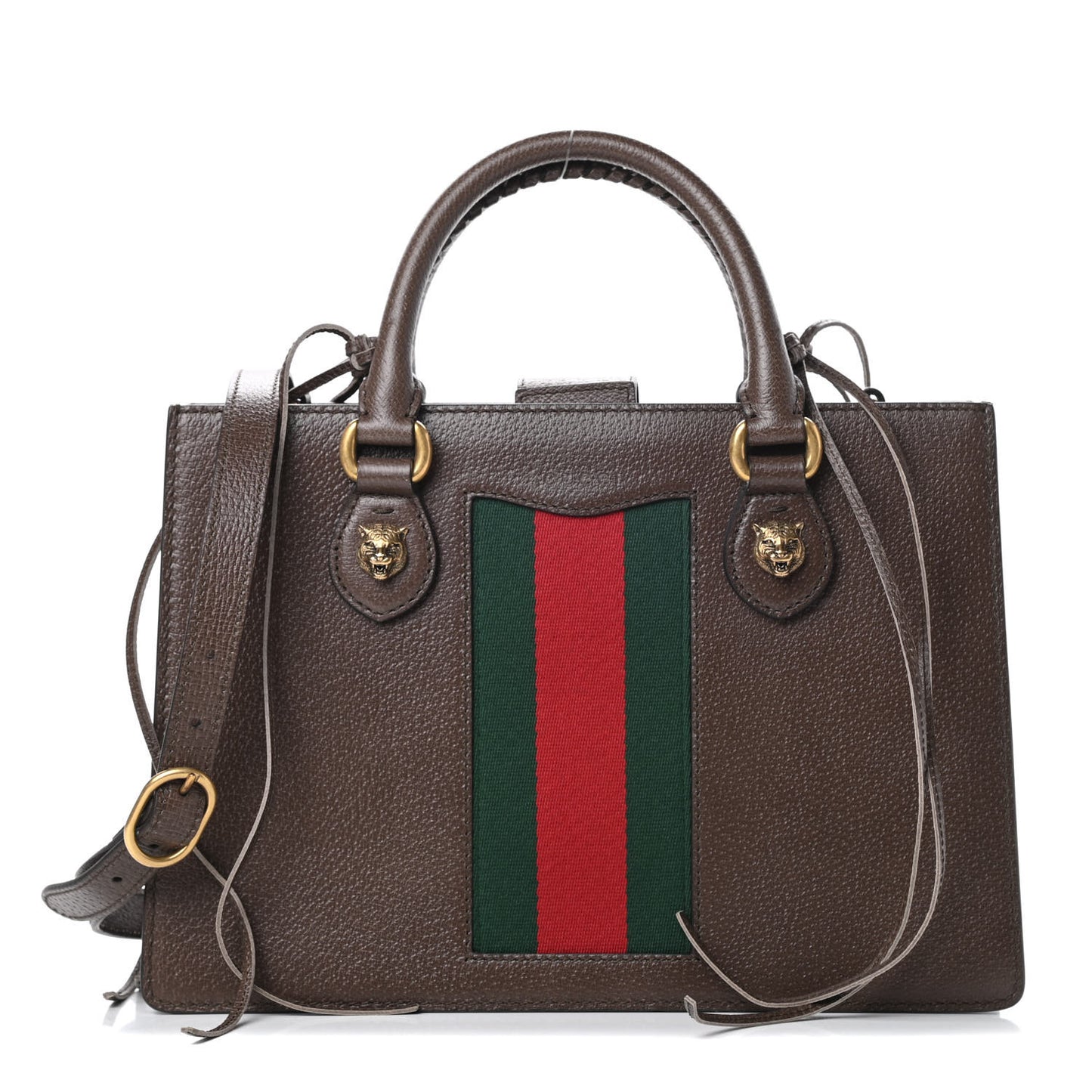 Grained Calfskin Web Medium Animalier Top Handle Tote Brown