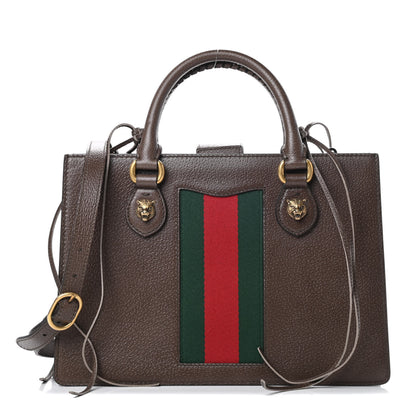 Gucci Grained Calfskin Web Medium Animalier Top Handle Tote Brown 1 of 11