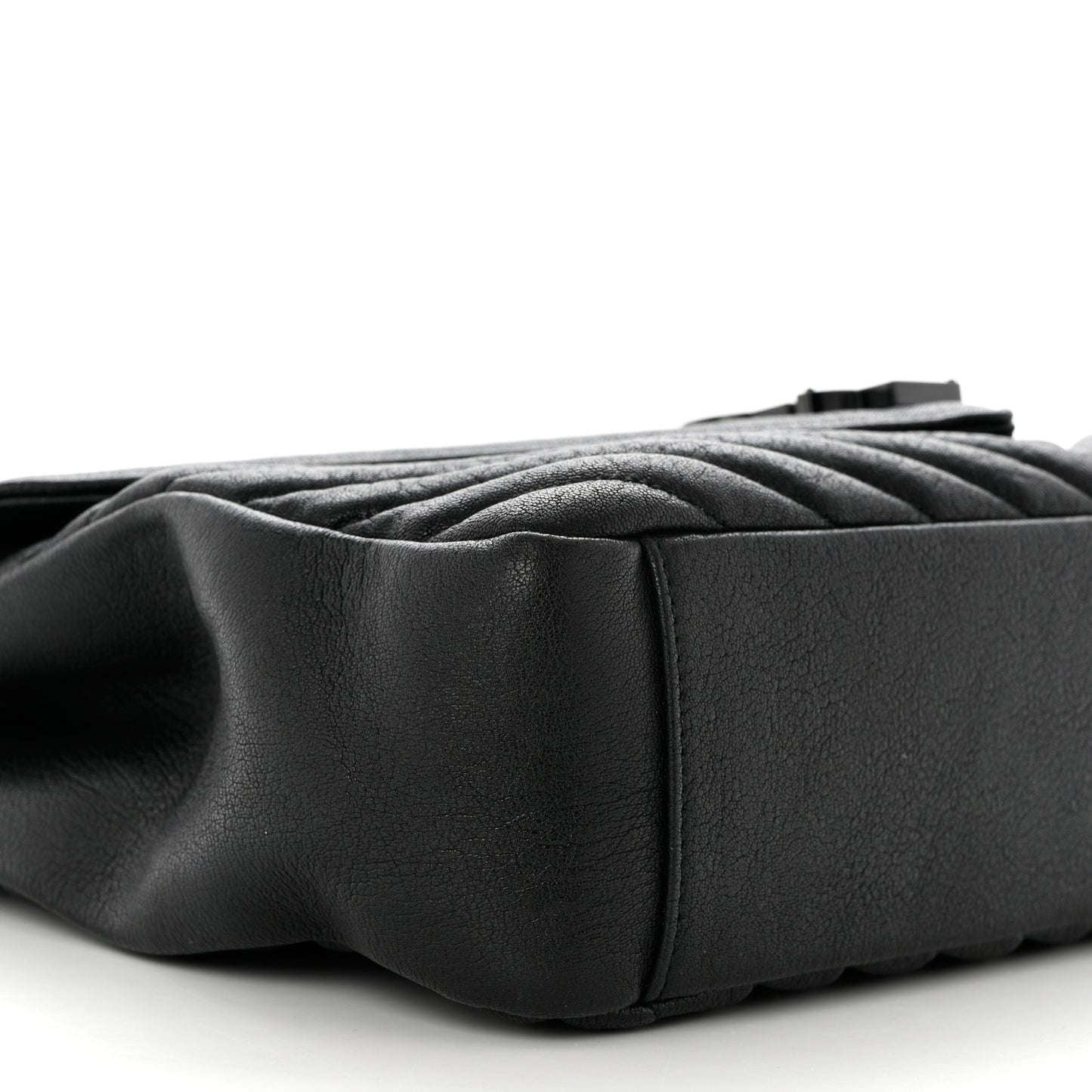 Sheepskin Matelasse Chevron Monogram Monochrome Large College Satchel Black