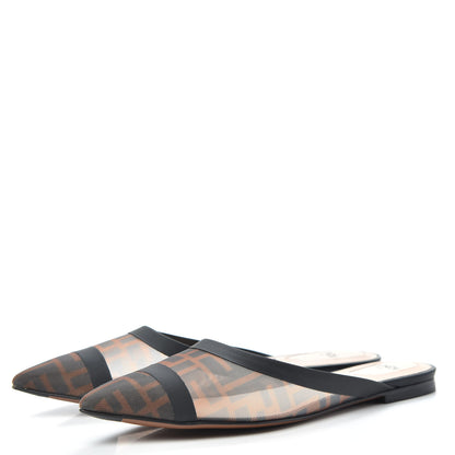 Fendi Technical Mesh Vitello FF Colibri Flat Mules 36.5 Tobacco Moro Black 3 of 8